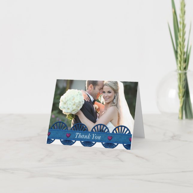 Denim Wedding Photo Thank You Card (Front)