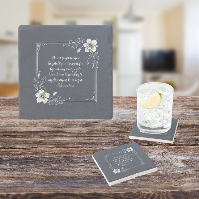 Denim White Flora Customizable Verse Stone Coaster (Creator Uploaded)