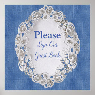 Denim with Cream Flower Lace Poster