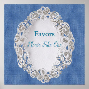 Denim with Cream Flower Lace Poster