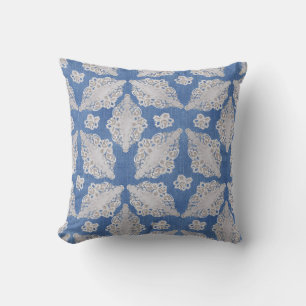 Denim with Lace Repeat Throw Pillow