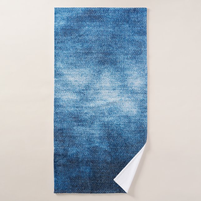 Denim worn fabric texture for background. Jeans Bath Towel (Bath Towel)