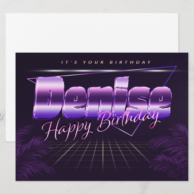 Denise Nom Prénom carte rétro lilas pour anniversa (Devant / Derrière)