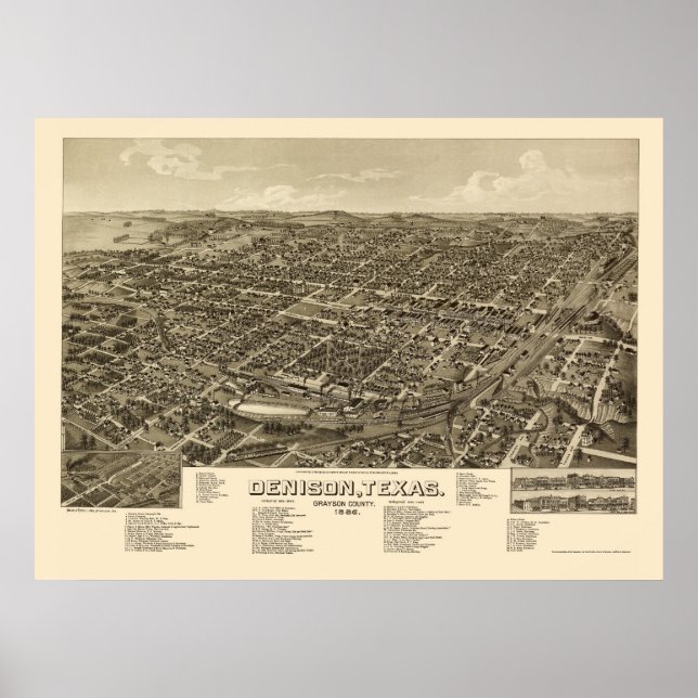 Denison, TX Panoramic Map - 1886 Poster (Front)