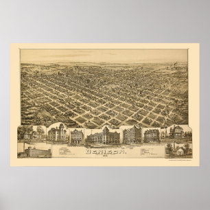 Denison, TX Panoramic Map - 1891 Poster