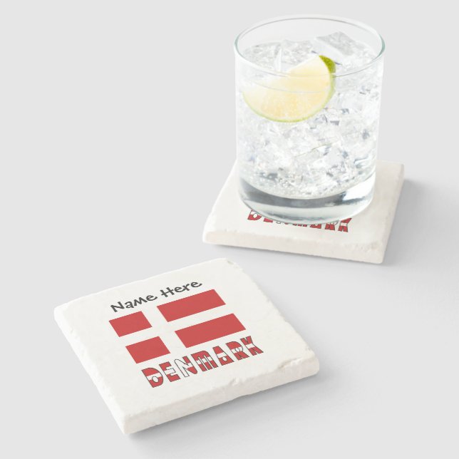 Denmark and Danish Flag Personalized  Stone Coaster (Side)
