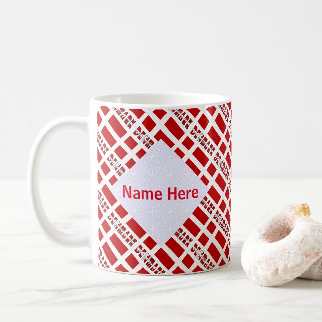 Denmark and Danish Flag Tiled Personalized  Coffee Mug (With Donut)
