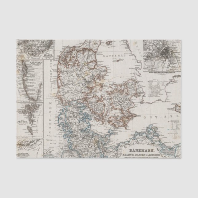 Denmark Atlas Map with 5 inset maps Tissue Paper (Front)