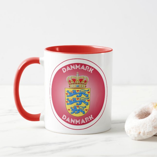 Denmark Coat of Arms Circle Shape  Mug (With Donut)