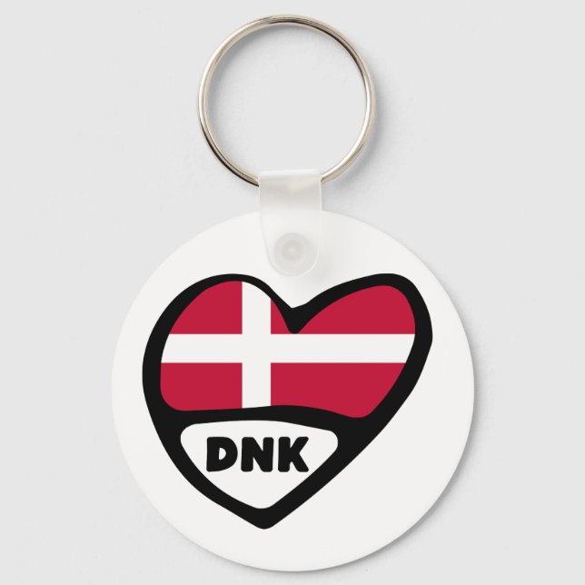 Denmark Country Code Flag Heart Keyring, DNK Keychain (Front)