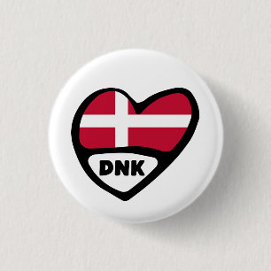 Denmark Country Code Flag Heart Pin Badge, DNK
