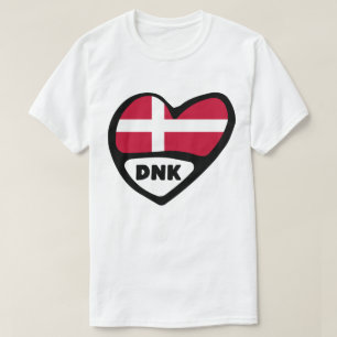 Denmark Country Code Flag Heart Pin Badge, DNK T-Shirt