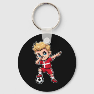 Denmark Dab Kid Goal Cartoon Danish Flag For Boys Keychain