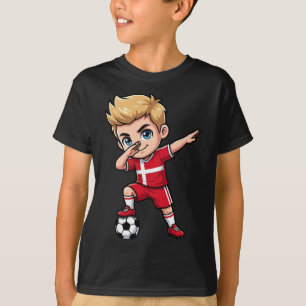 Denmark Dab Kid Goal Cartoon Danish Flag For Boys T-Shirt