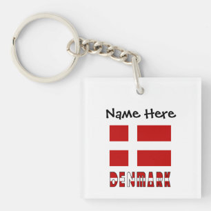 Denmark Danish Flag Black Personalization Keychain