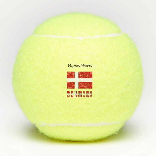 Denmark Danish Flag Personalized Name  Tennis Balls (Front)