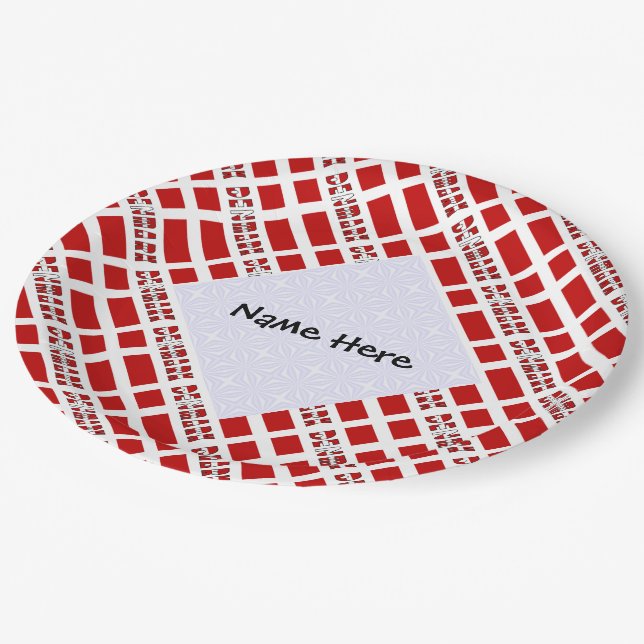 Denmark Danish Flag Tiled Personalized Name  Paper Plate (Angled)