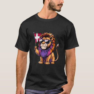 Denmark Danish Roots Cute Lion Sunglasses Danish F T-Shirt