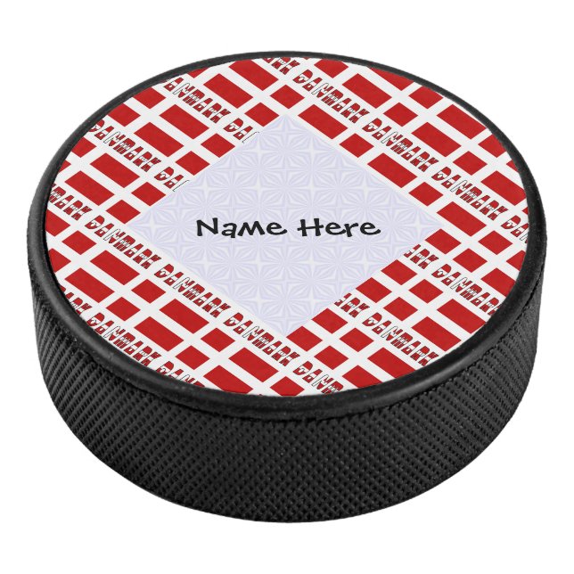 Denmark Dannebrog Tiled Personalized  Hockey Puck (3/4)