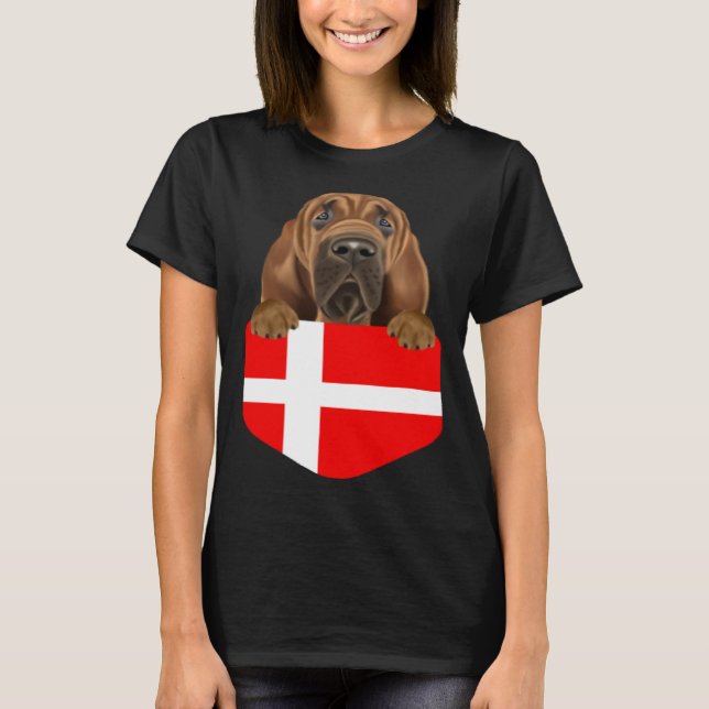 Denmark Flag Bloodhound Dog In Pocket T-Shirt (Front)