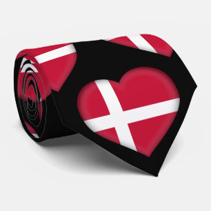 Denmark Flag Colours Heart Pattern Neck Tie