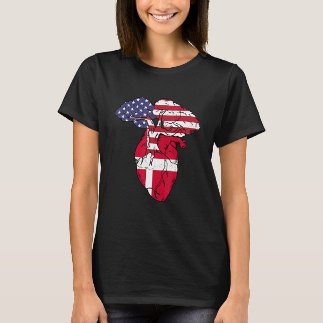 Denmark Flag Danish Danes Pride Heart T-Shirt (Front)