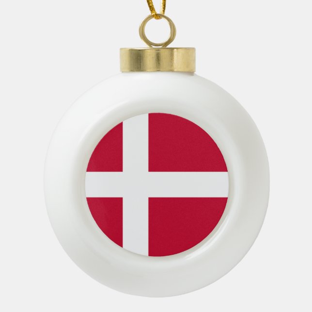 Denmark Flag Danish Patriotic Ceramic Ball Christmas Ornament (Front)
