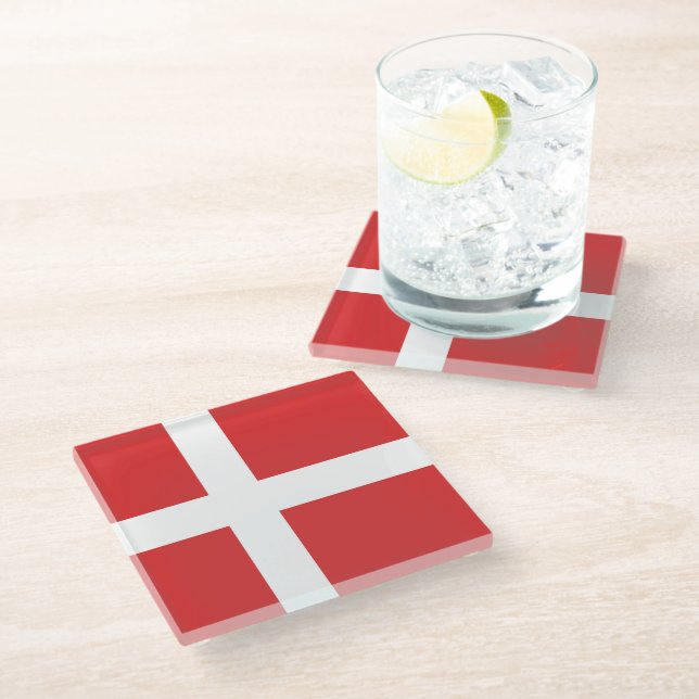 Denmark flag glass coaster (Angled)