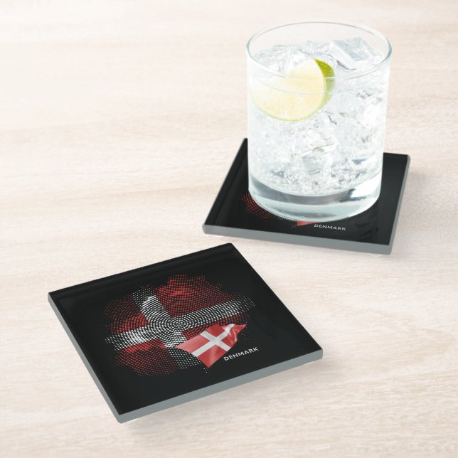 Denmark flag glass coaster (Angled)