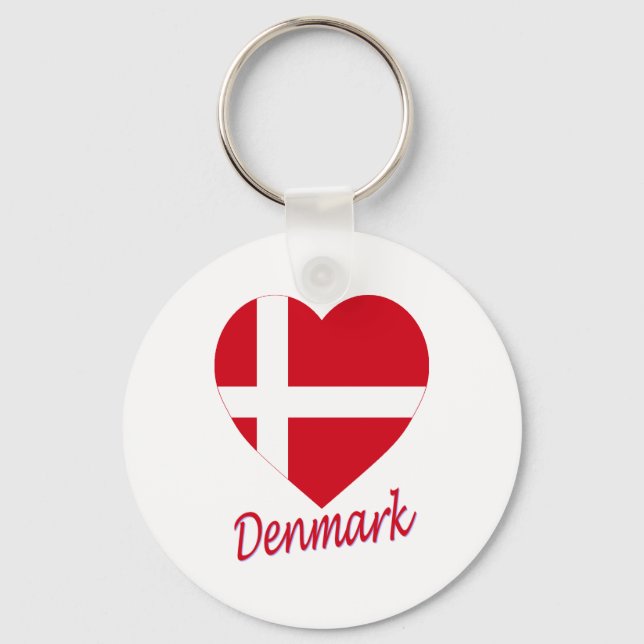 Denmark Flag Heart Keychain (Front)