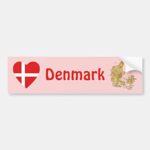 Denmark Flag Heart + Map Bumper Sticker