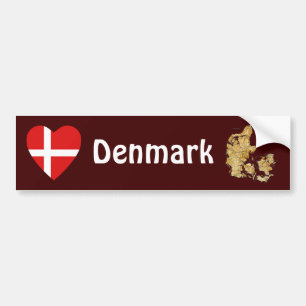 Denmark Flag Heart + Map Bumper Sticker