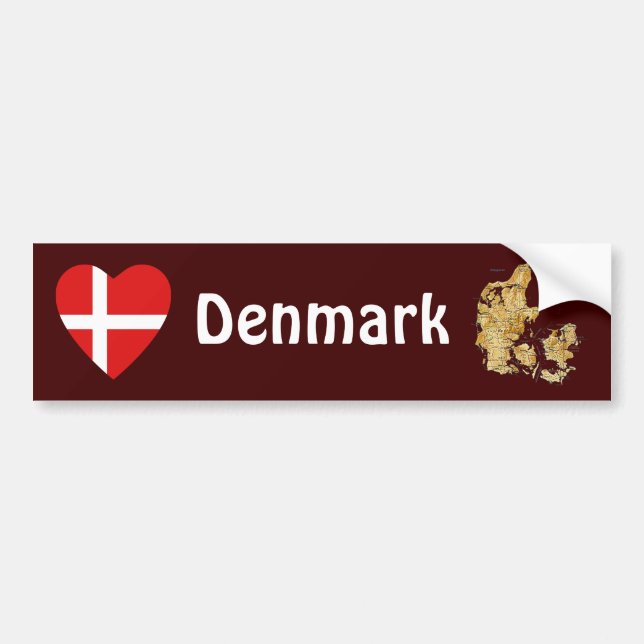 Denmark Flag Heart + Map Bumper Sticker (Front)