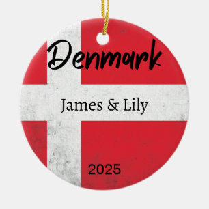 Denmark Flag Ornament, Personalized Denmark Ceramic Ornament