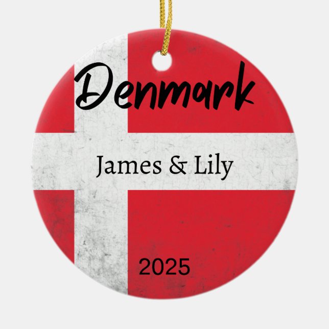Denmark Flag Ornament, Personalized Denmark Ceramic Ornament (Front)