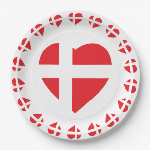 DENMARK HEART SHAPE FLAG DANNEBROG PAPER PLATE