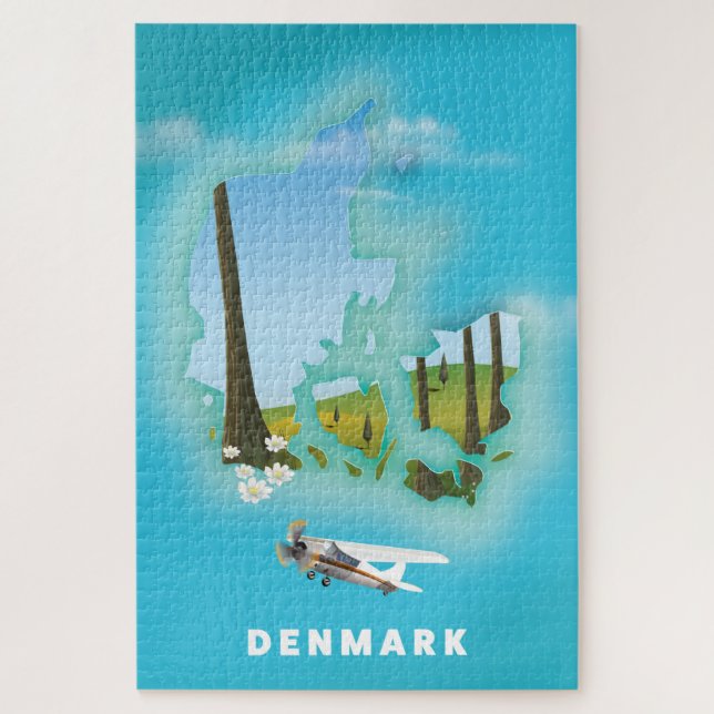Denmark map illustrated travel poster. jigsaw puzzle (Vertical)