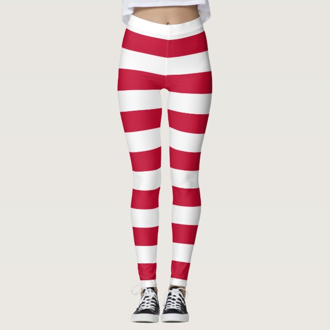Denmark National Flag Colours Horizontal Striped Leggings (Front)