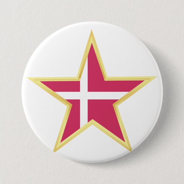 Denmark National Flag Star Shape 3 Inch Round Button (Front)
