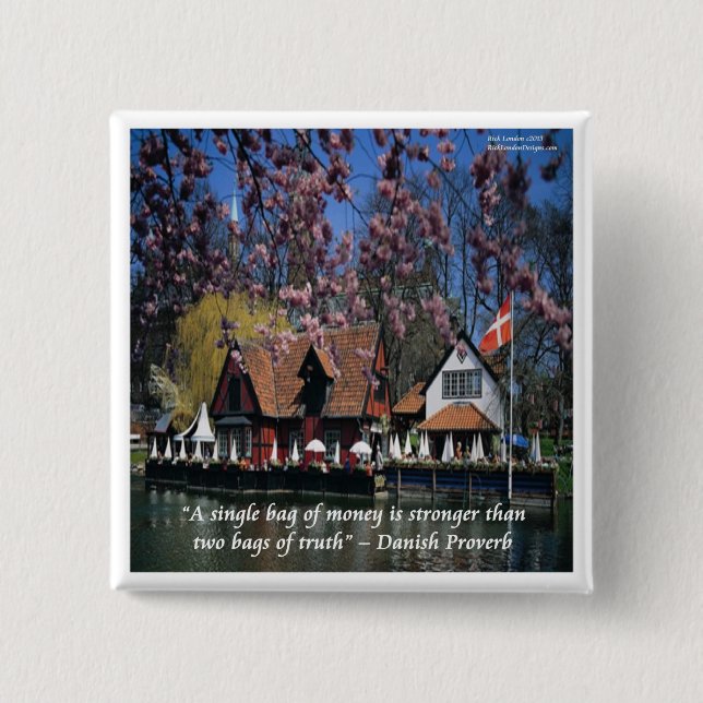 Denmark Photo & Famous Proverb 2 Inch Square Button (Front)