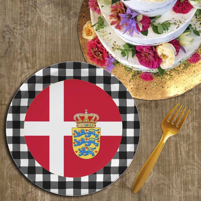 Denmark Plate, buffalo plaid & Danish Flag Paper Plate (Creator Uploaded)