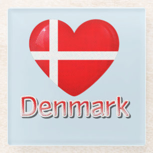 Denmark Pop Art Heart Flag  Glass Coaster