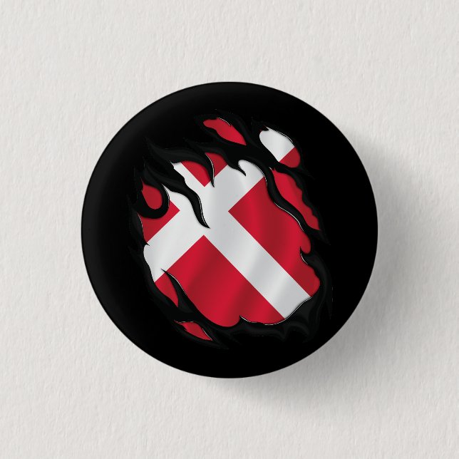 Denmark Ripped Flag 1 Inch Round Button (Front)