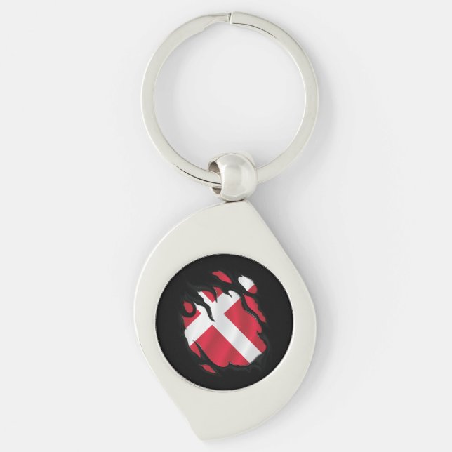 Denmark Ripped Flag Keychain (Front)