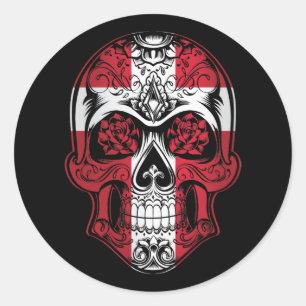 Denmark  Skull And Roses Flag Classic Round Sticker