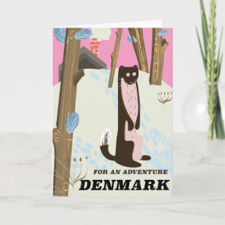 Denmark vintage cartoon landscape travel poster holiday card