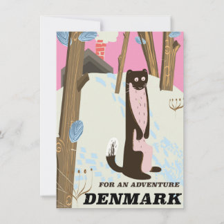 Denmark vintage cartoon landscape travel poster invitation