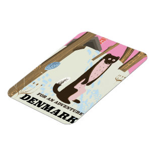Denmark vintage cartoon landscape travel poster magnet