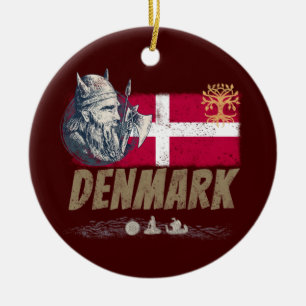 Denmark vintage flag viking and ship souvenir ceramic ornament