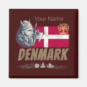 Denmark vintage flag viking and ship souvenir magnet